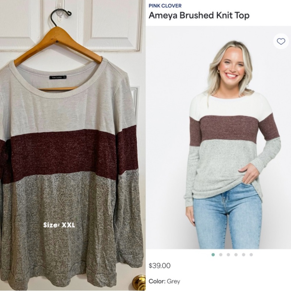 Pink Clover Color Block Knit Top in Burgundy and Gray
